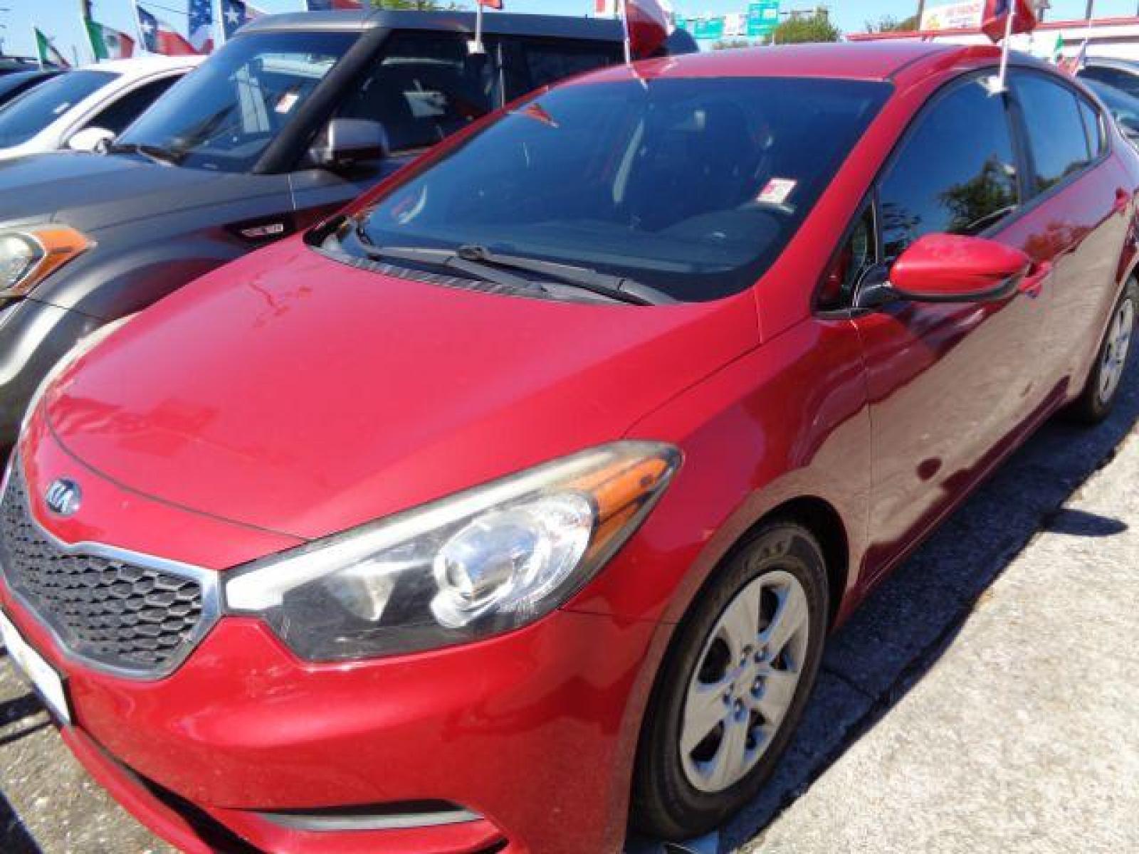 2016 Crimson Red /Black, cloth Kia Forte LX w/Popular Package (KNAFK4A60G5) with an 1.8L L4 DOHC 16V engine, located at 7935 Gulf Freeway, Houston, 77017, (832) 266-1645, 29.684393, -95.275665 - Photo #0